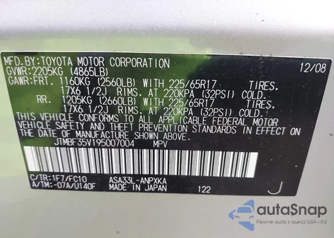 2009 Toyota Rav4 from USA, damaged, VIN JTMBF35V195007004